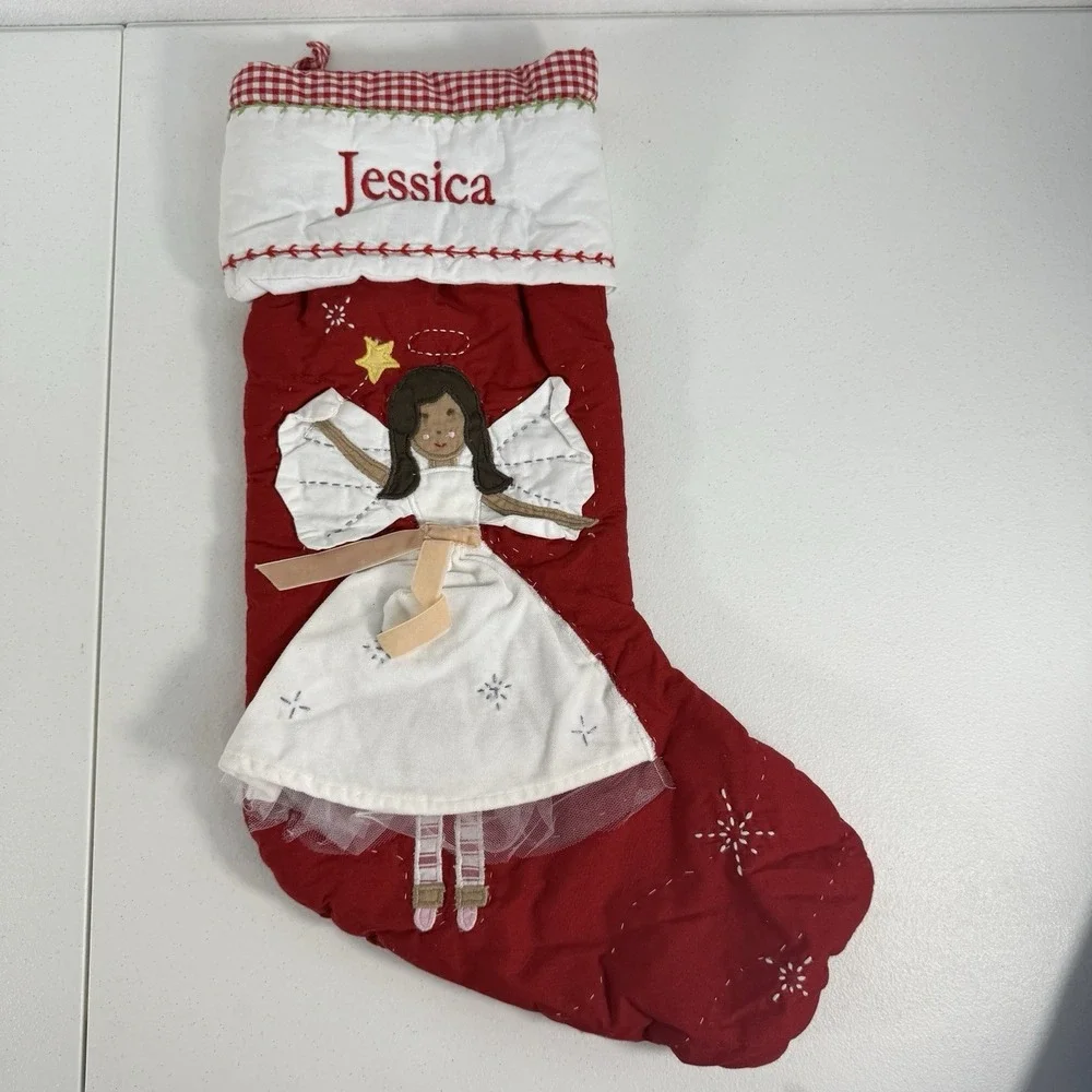 Pottery Barn Kids‎ Quilted Cotton Angel Gingham Christmas Name Jessica Stocking
